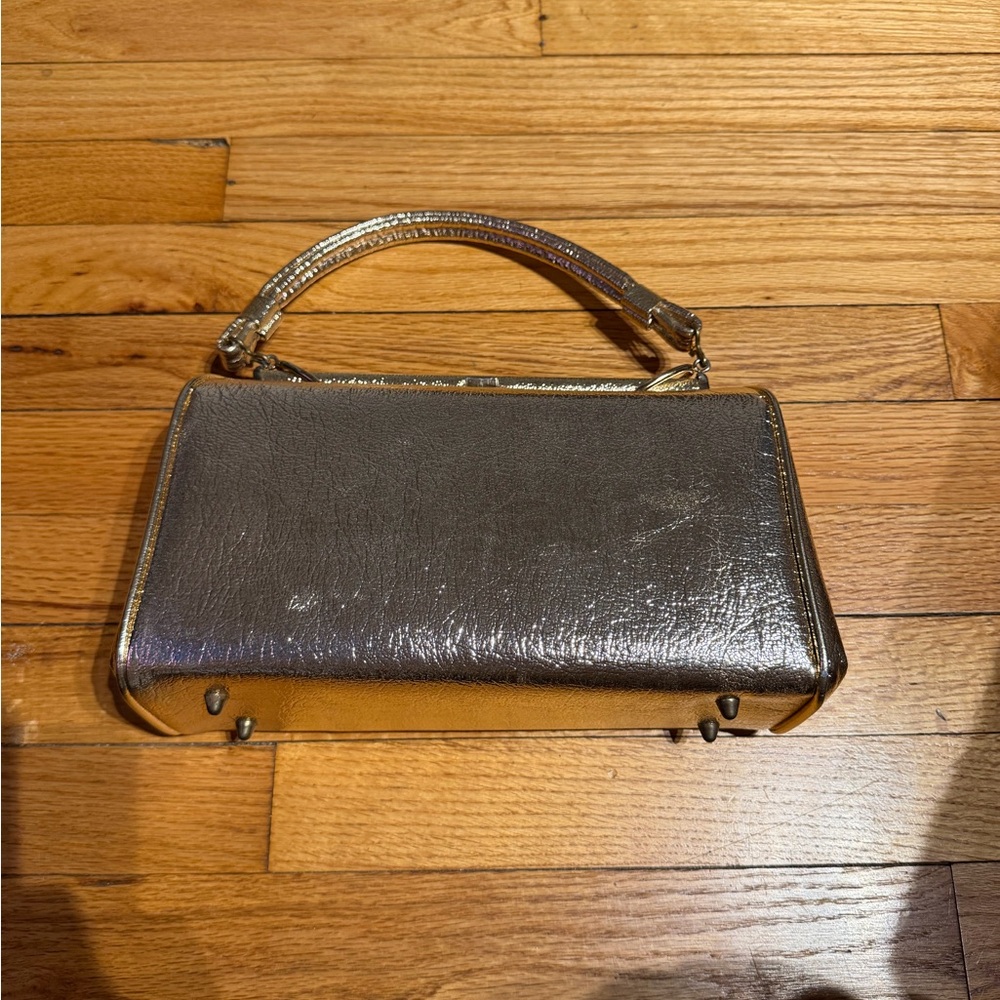 Vintage Gold Metallic Hard shell Case Clutch handbag handle 50s-60s shiny purse